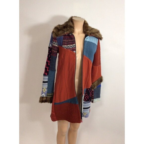 Myco Anna Patchwork Fur Wool Coat Womens Small - Picture 1 of 10